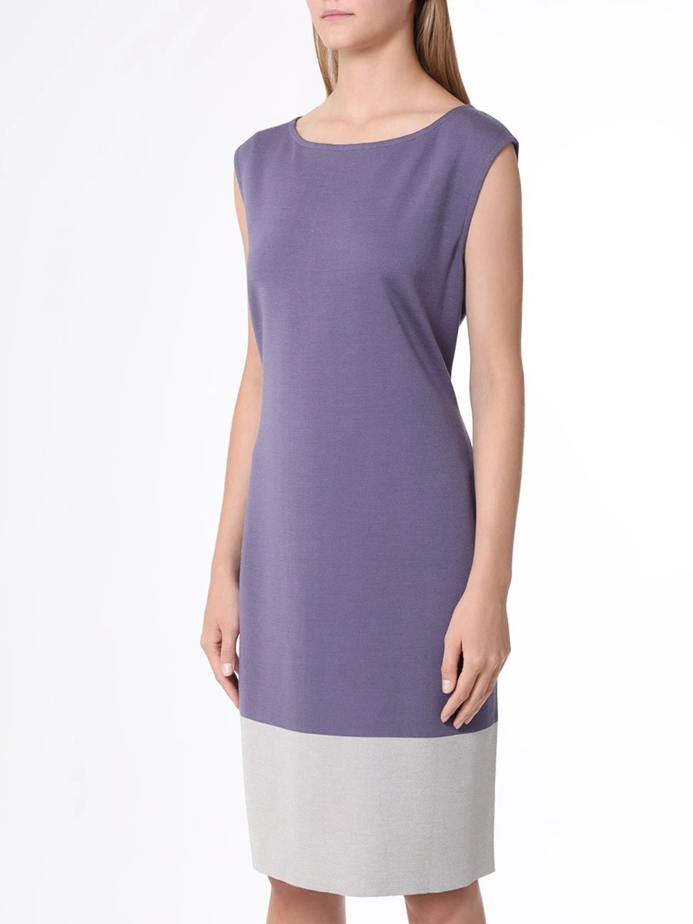 St. John Lilac Purple Light Grey Colour Block Wool Blend Sheath Midi Dress